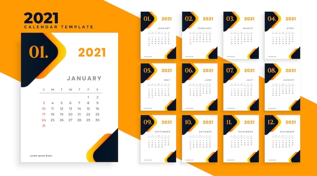 Design moderno modello di calendario arancione nuovo anno 2021