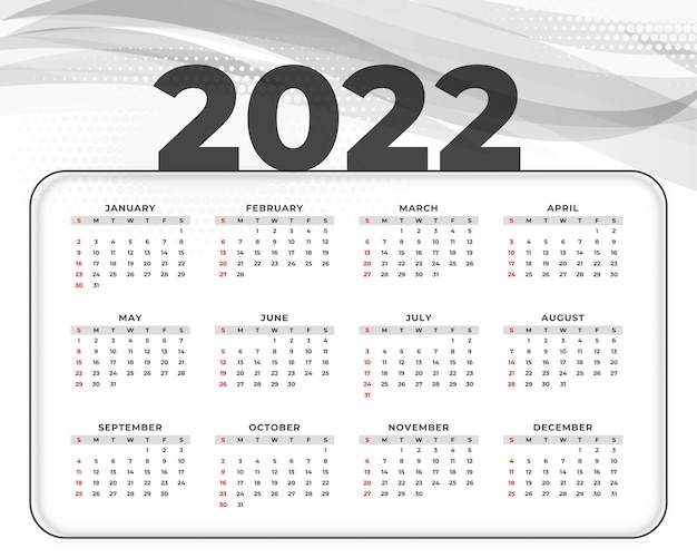 Free vector modern new year 2022 simple calendar template