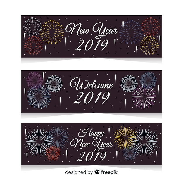 Modern new year party banners with flat design