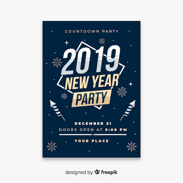 Modern new year party poster template with flat design