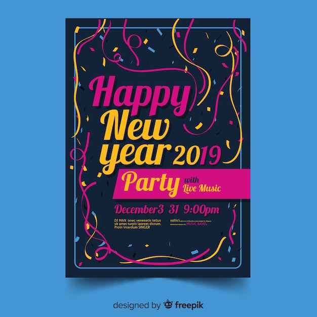 Modern new year party poster template with flat design