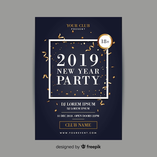 Free vector modern new year party poster template with flat design