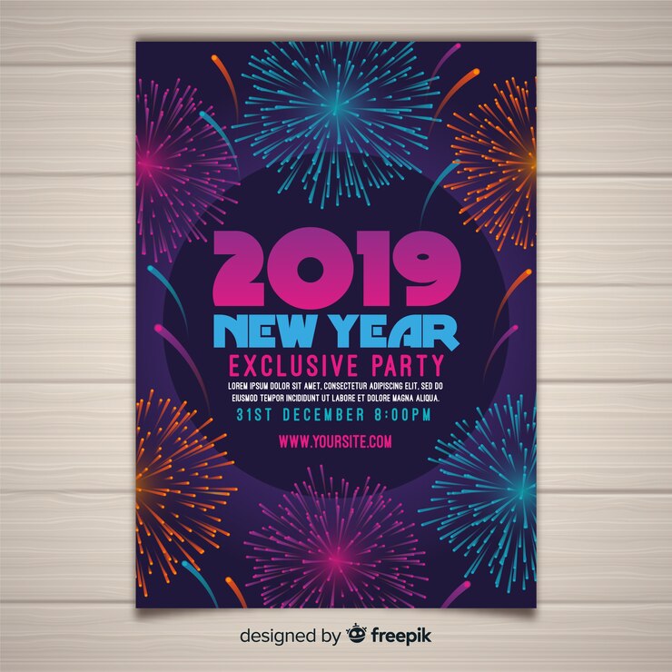 Free Vector modern new year party poster template with flat design