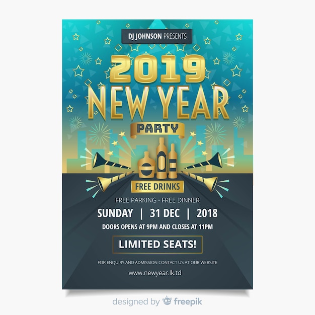 Free vector modern new year party poster template with flat design