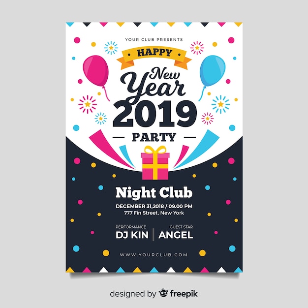 Free vector modern new year party poster template with flat design