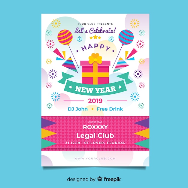 Modern new year party poster template with flat design