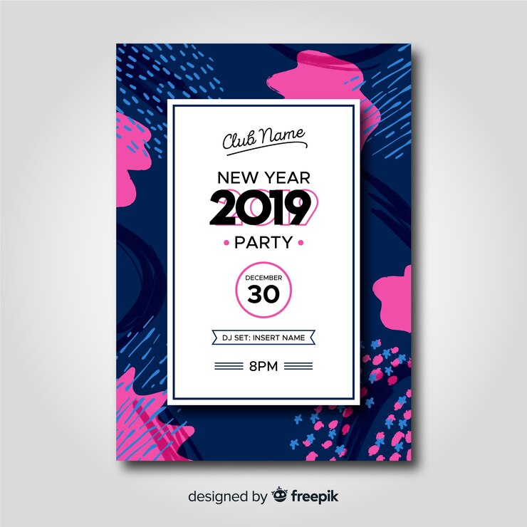 Free Vector modern new year party poster with abstract design