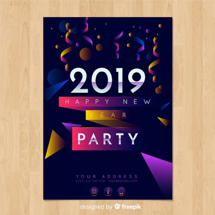 Free Vector modern new year party poster with abstract design