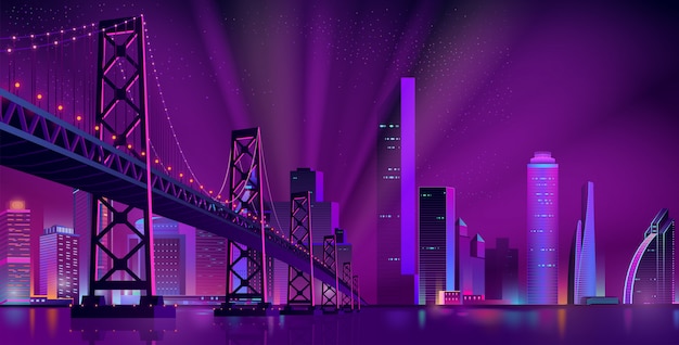 Modern night city landscape vector background