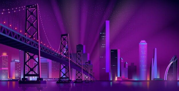 Modern night city landscape vector background