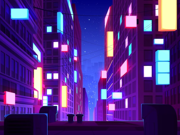 現代の夜の街の屋根の景色