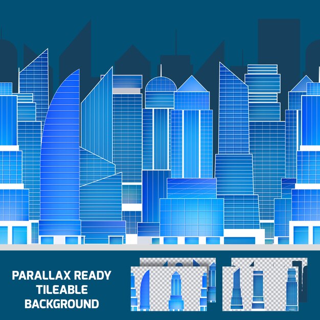 Modern night cityscape tileable parallax background 