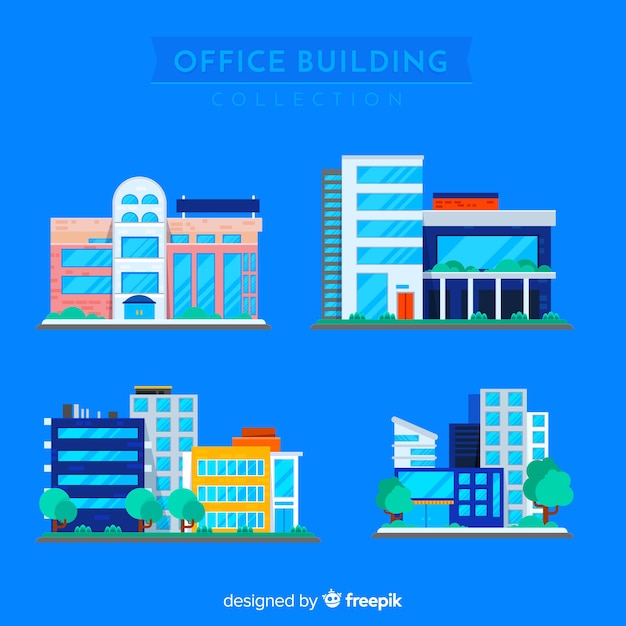 Free vector modern office building collection with flat design