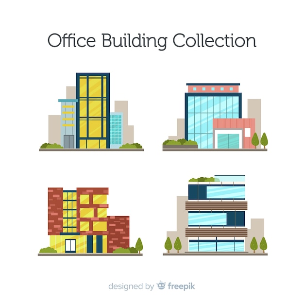 Free vector modern office building collection with flat design