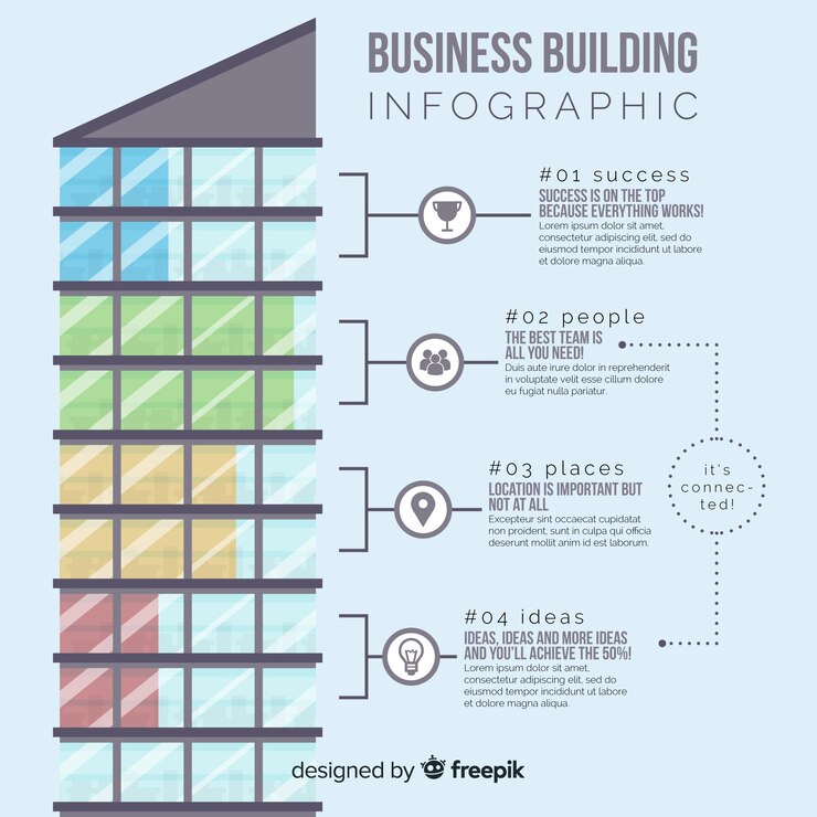Free Vector modern office building infographic with flat design