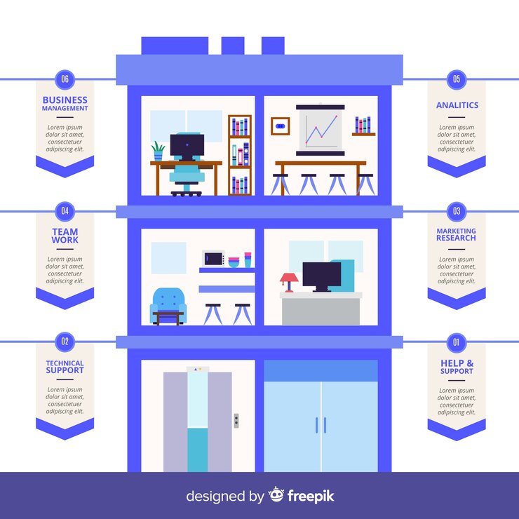 Free Vector modern office building infographic with flat design
