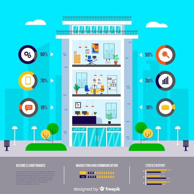 Modern office building infographic with flat design