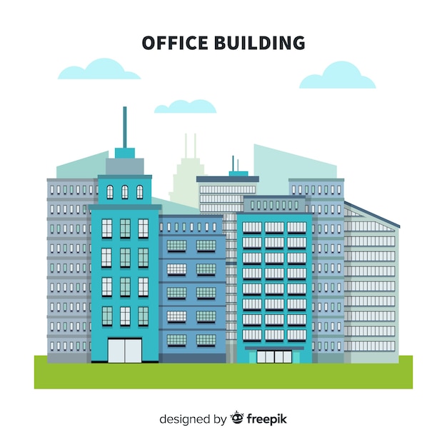 Бесплатное векторное изображение Современная конструкция офисных зданий с плоской конструкцией