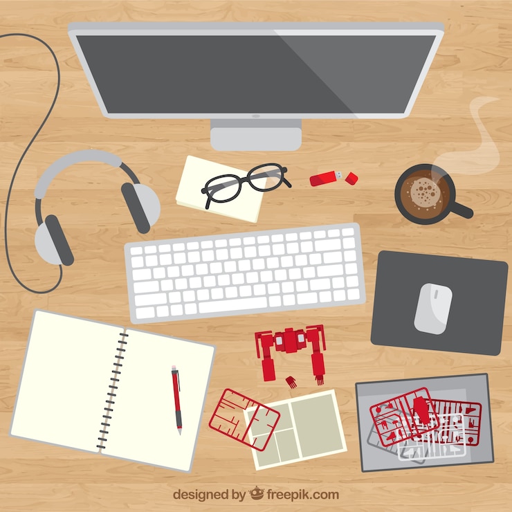 Free Vector modern office desk with computer