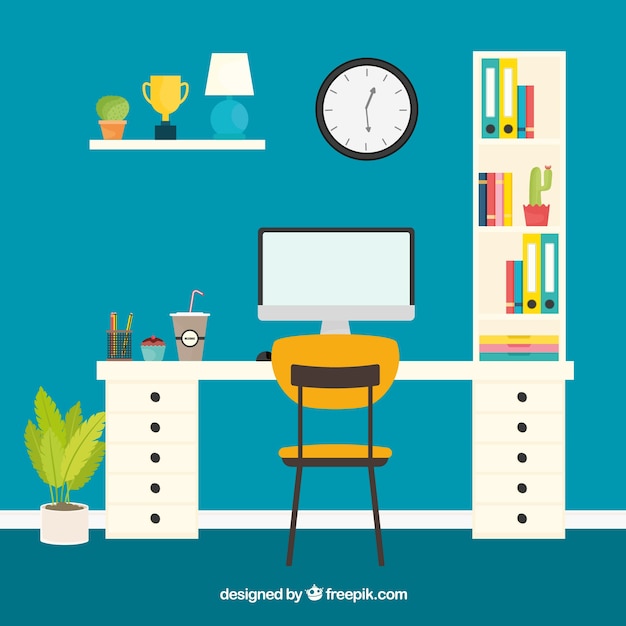 Free vector modern office desk with cute style