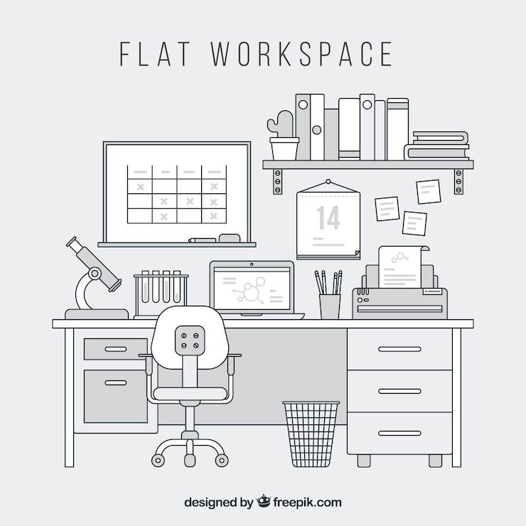 Free Vector modern office desk with elegan style
