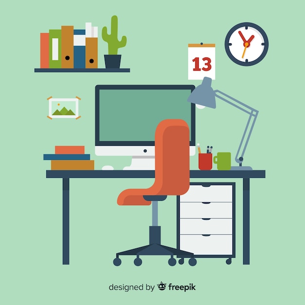 Free vector modern office desk with flat design