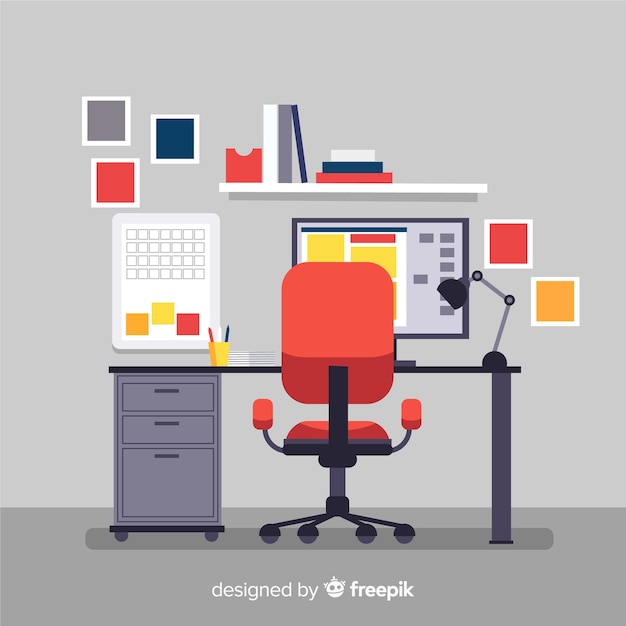 Modern office desk with flat design