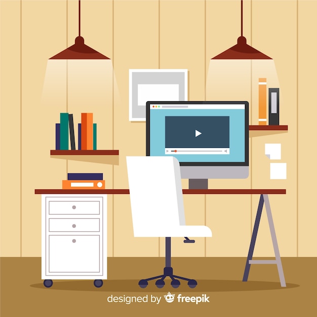 Free vector modern office desk with flat design