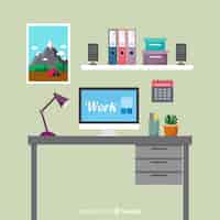 Free vector modern office desk with flat design