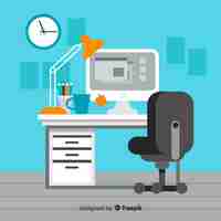 Free vector modern office desk with flat design