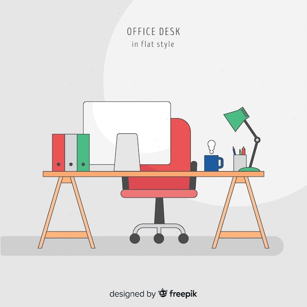 Free vector modern office desk with flat design