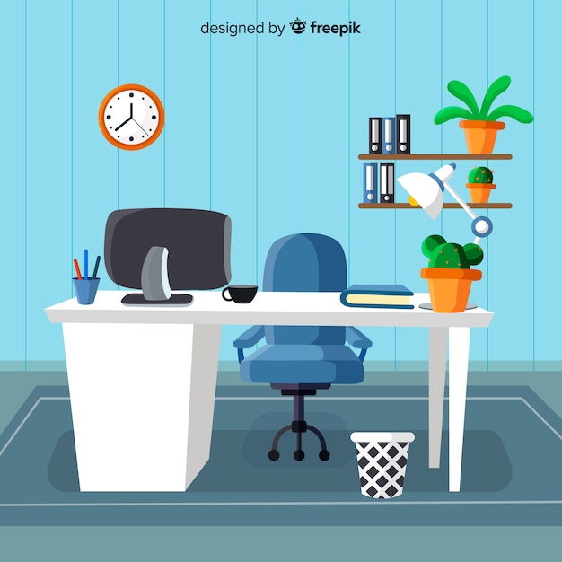 Modern office desk with flat design