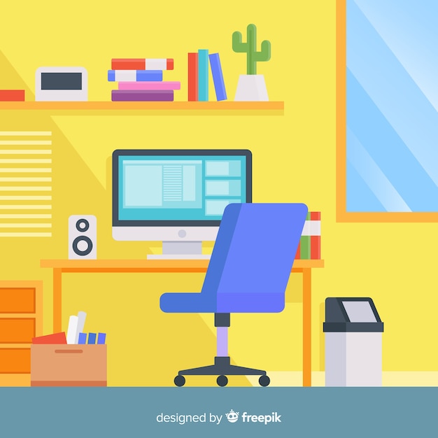 Modern office desk with flat design