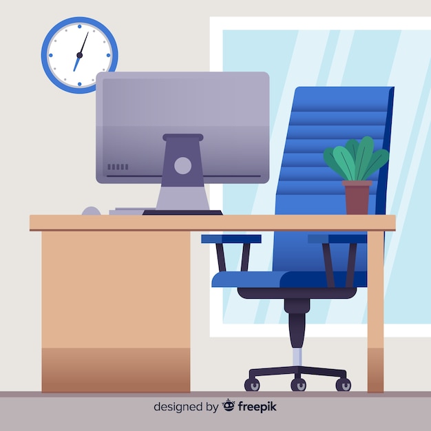 Modern office desk with flat design