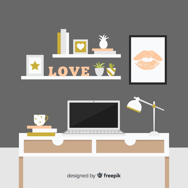 Free vector modern office desk with flat design