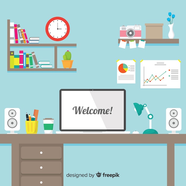 Free vector modern office desk with flat design