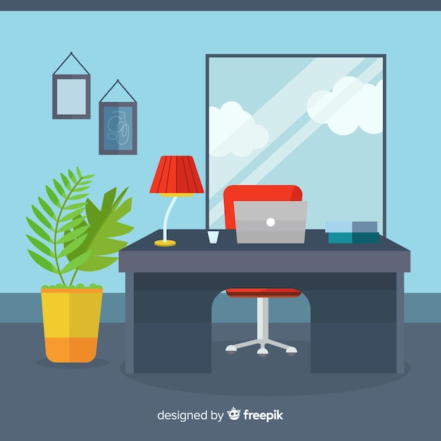 Modern office desk with flat design