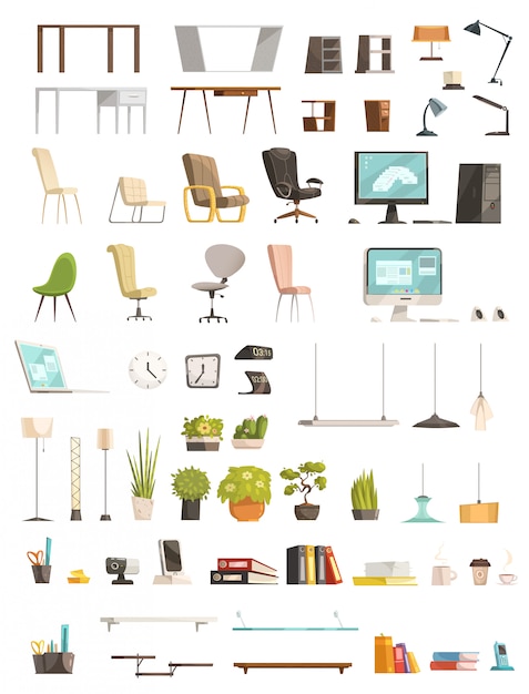 Free vector modern office furniture organizers and accessories