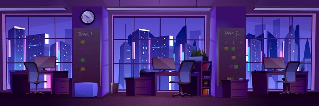 Современный офисный интерьер ночью