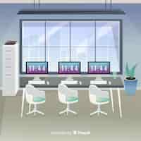 Бесплатное векторное изображение Современный офисный интерьер с плоским дизайном