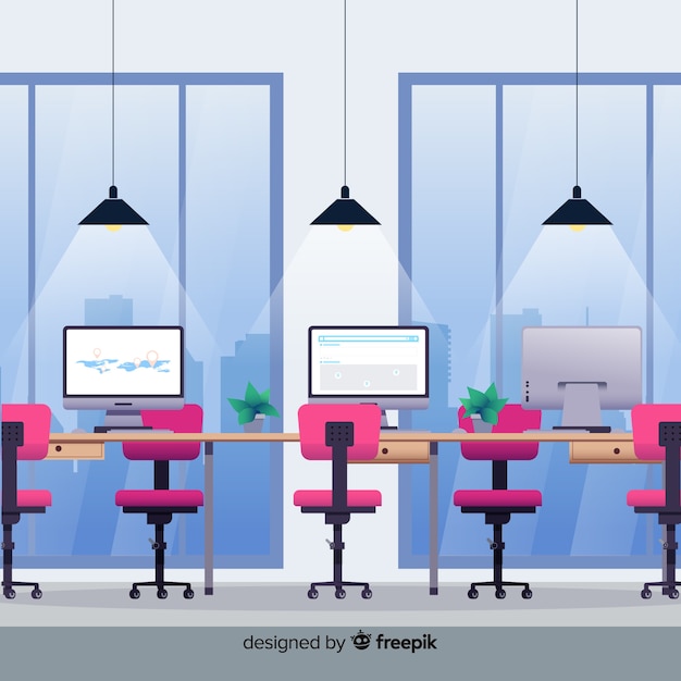 Free vector modern office interior with flat design