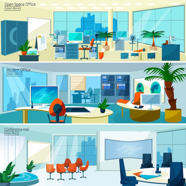 Free vector modern office interiors banners