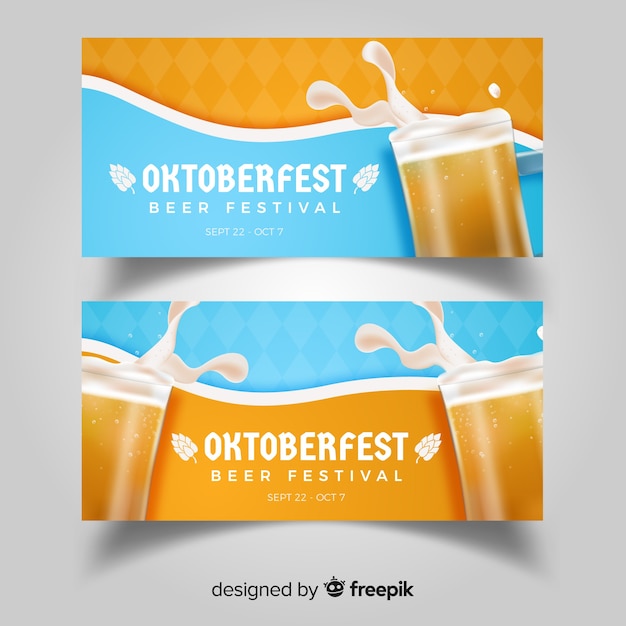 Бесплатное векторное изображение Современные баннеры октоберфест с реалистичным дизайном