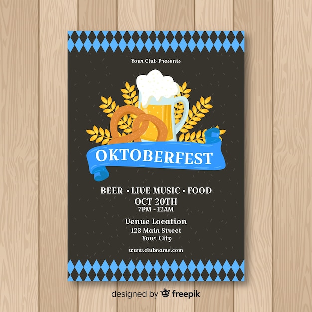 Современный шаблон флаера oktoberfest с плоским дизайном