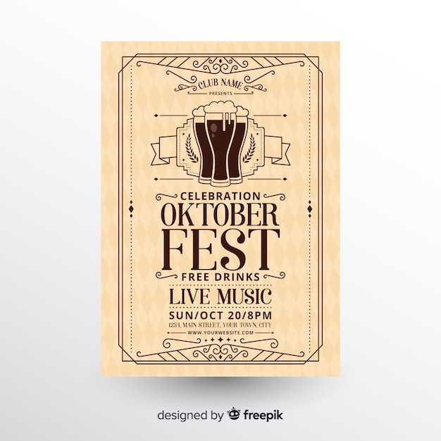 Modern oktoberfest flyer template with flat design