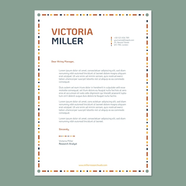 Modern ornamental market research analyst marketing cover letter template