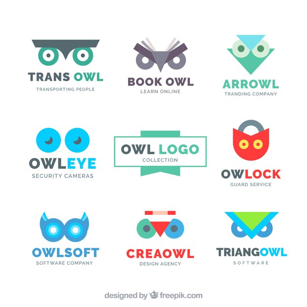 Современная коллекция логотипов совы из девяти
