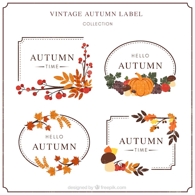 Modern pack of autumn labels with retro style