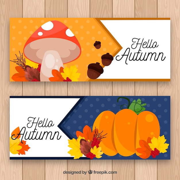 Free vector modern pack of banners with autumnal elements