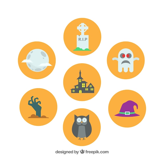 Modern pack of flat halloween elements